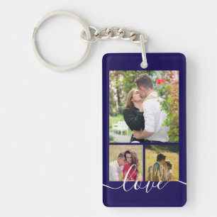 Modern 4 Photo Collage Love Script Keepsake Key Ring