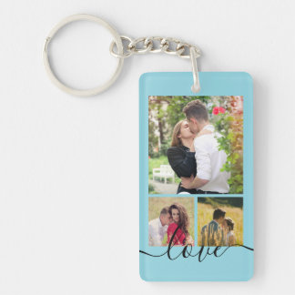Modern 4 Photo Collage Love Script Keepsake Key Ring