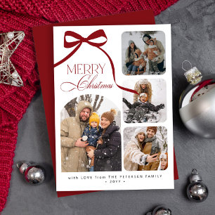 Modern 4 photo collage Merry Christmas  Holiday Card