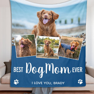 Modern 4 Photo Collage Personalised Dog Mum Pet Fleece Blanket
