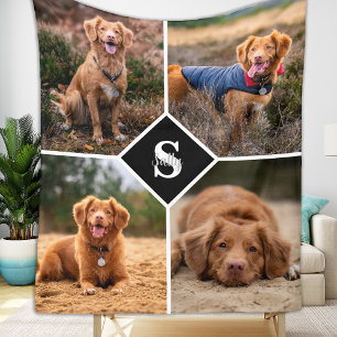 Modern 4 Photo Collage Personalised Pet Dog Fleece Blanket