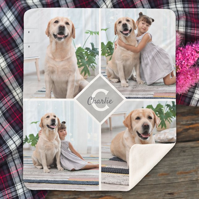 Modern 4 Photo Collage Pet Dog Sherpa Blanket (Creator Uploaded)
