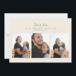 modern 4 photo collage script calligraphy wedding save the date<br><div class="desc">modern 4 photo script calligraphy wedding Save the Date. This elegant card includes a photo collage of 3 photos on the front and 1 on the back with custom text and background.collage</div>