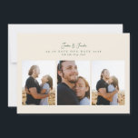 modern 4 photo collage script calligraphy wedding save the date<br><div class="desc">modern 4 photo script calligraphy wedding Save the Date. This elegant card includes a photo collage of 3 photos on the front and 1 on the back with custom text and background.collage</div>