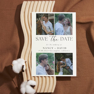 Modern 4 Photo Collage Script Typography Wedding  Save The Date