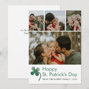 Modern 4 Photo Collage St Patricks Day Family Holiday Card