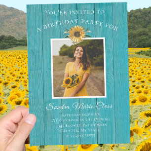 Modern 4 Photo Collage Sunflower Birthday Party Announcement