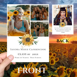 Modern 4 Photo Collage Sunflower graduation Announcement