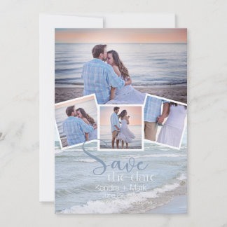 Modern 4 Photo Collage Typography  Save the Date Invitation