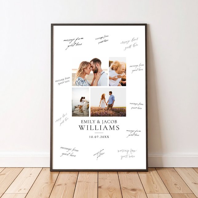 Modern 4 Photo Collage Wedding Guest Signature Poster (Creator Uploaded)