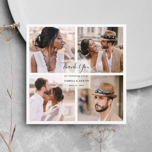 Modern 4 Photo Collage Wedding Square Thank You Card