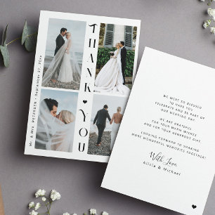 Modern 4 photo collage wedding thank you card