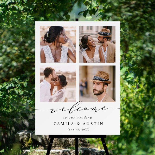 Modern 4 Photo Collage Wedding Welcome Sign (Creator Uploaded)