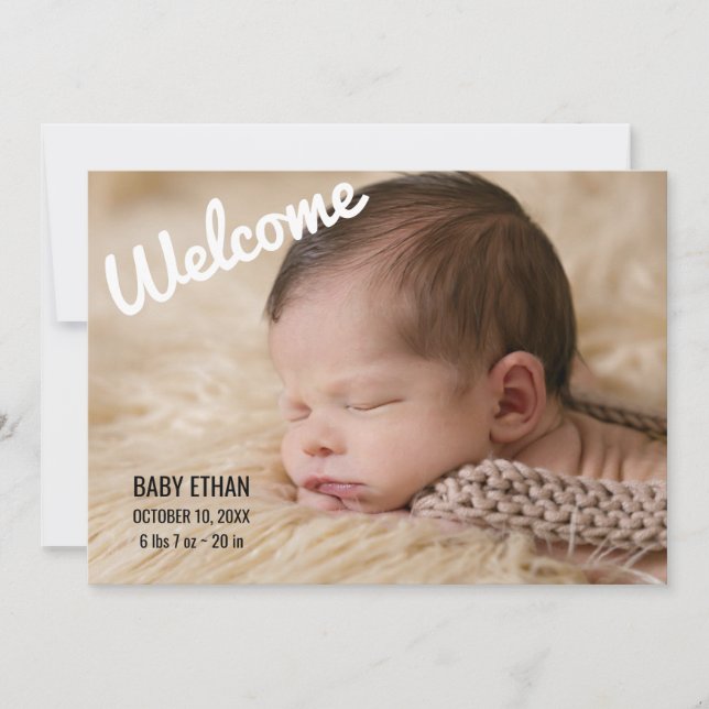 Modern 4 Photo Collage Welcome Sibling Birth Announcement (Front)