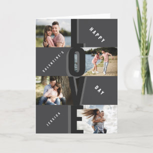 Modern 4 Photo Couple Black Valentine's Day Folded Holiday Card
