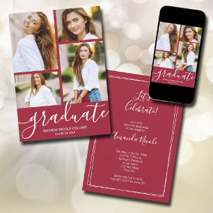 Modern 4 Photo Crimson Graduation Announcement