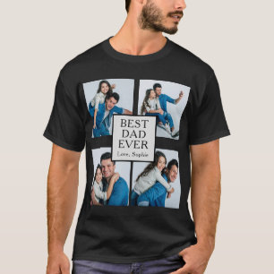 Modern 4 photo Custom Best Dad Ever T-Shirt