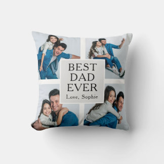 Modern 4 photo Custom Text Father's Day  Cushion