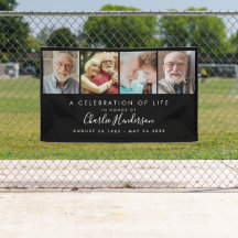 Modern 4-Photo Custom Text Funeral Banner