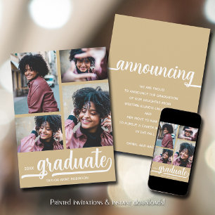 Modern 4 Photo Gold Graduation Announcement