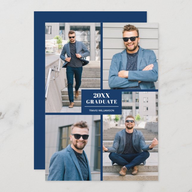 Modern 4 Photo Graduation Invitation (Front/Back)