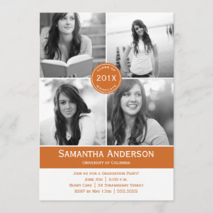 Modern 4 Photo Graduation Invitation - Orange
