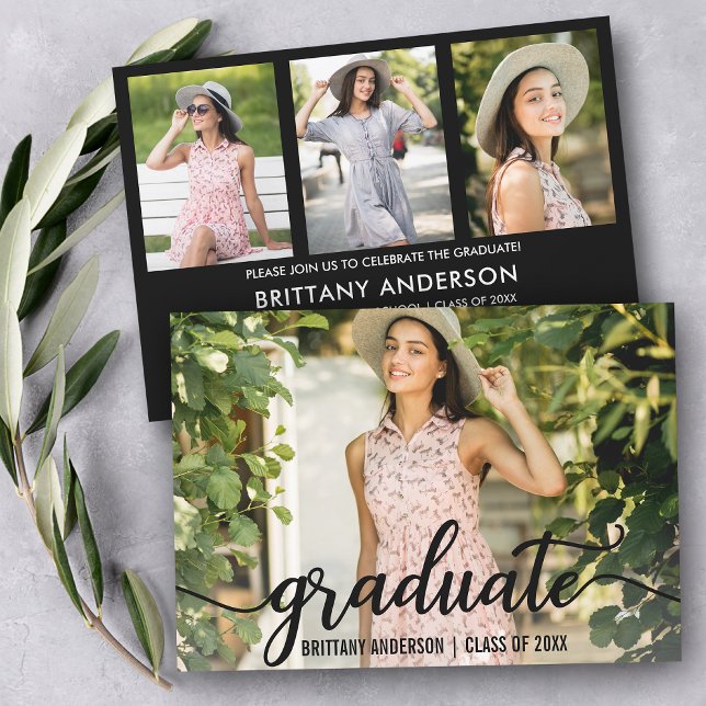 Modern 4 Photo Graduation Party Invitation (Customize to change your personalized text size or text style.)