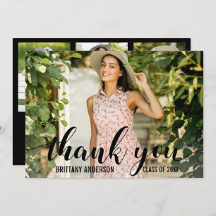 Modern 4 Photo Graduation Thank You Card
