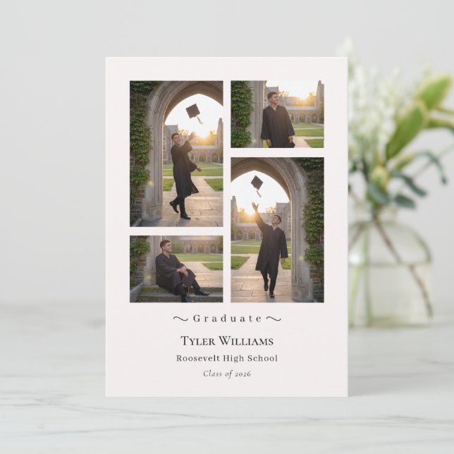 Modern 4-Photo Grid Graduation Announcement (Standing Front)