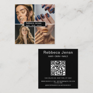 Modern 4 Photo Hair Skin Nail Salon QR Code Square Business Card