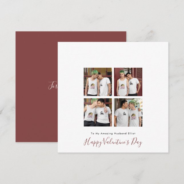 Modern 4 photo LGBT Gay Love Husband Valentine Holiday Card (Front/Back)