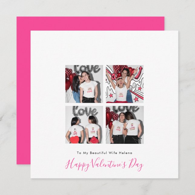 Modern 4 photo LGBT Lesbian Love Wife Valentine Holiday Card (Front/Back)