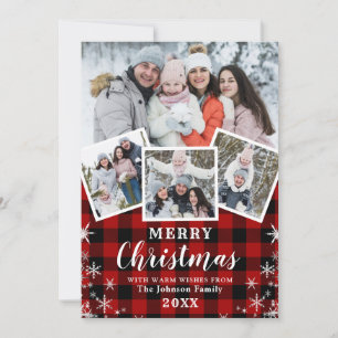 Modern 4 PHOTO Merry Christmas Buffalo Greeting Holiday Card