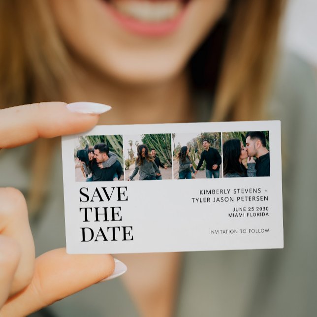 Modern 4 photo MINI SIZE wedding save the date Card (Creator Uploaded)