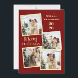 Modern 4 Photo Polaroid Grid Merry Christmas Holiday Card<br><div class="desc">Capture all your favorite holiday memories with this fun and modern 4-photo polaroid-style Christmas design. The vibrant red backdrop and trendy vertical typography create a joyful and casual greeting that perfectly showcases your family’s festive spirit</div>