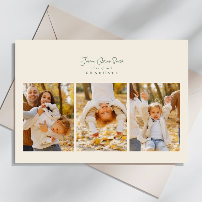 modern 4 photo script calligraphy graduation announcement (Creator Uploaded)