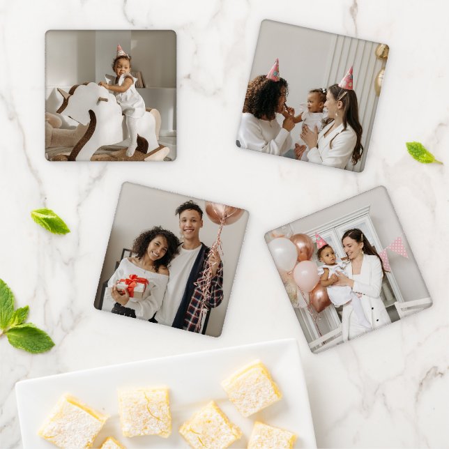 Modern  4 Photo Template Create Your Own Picture  Coaster Set (In Situ)