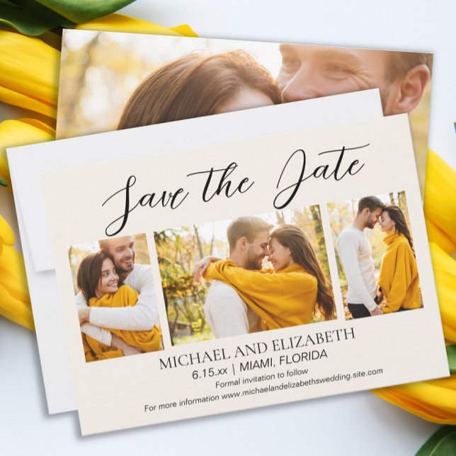 Modern 4 Photo Wedding Save Date    Save The Date (Wedding Save the Date 4-photo card)