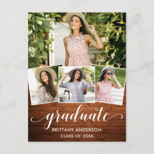 Modern 4 Photo Wood Graduation Announcement
