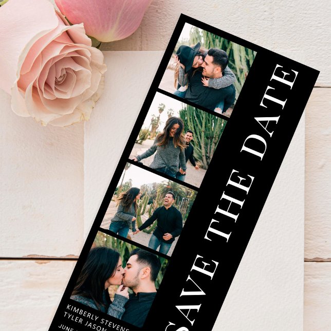 Modern 4 photos bookmark black wedding save the date (Creator Uploaded)