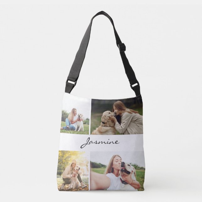 Modern 4 Photos Collage Dog White Crossbody Bag (Front)