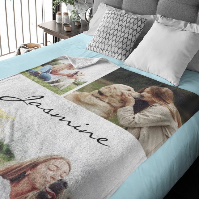 Modern 4 Photos Collage Dog White Sherpa Blanket (Creator Uploaded)