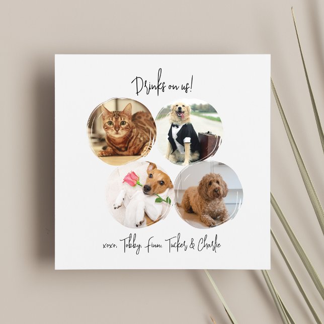 Modern 4 Photos Drinks on Us Pet Cat Dog Wedding  Napkin (Creator Uploaded)