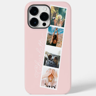 Modern 4 photos grid collage name on blush pink iPhone 14 pro max case