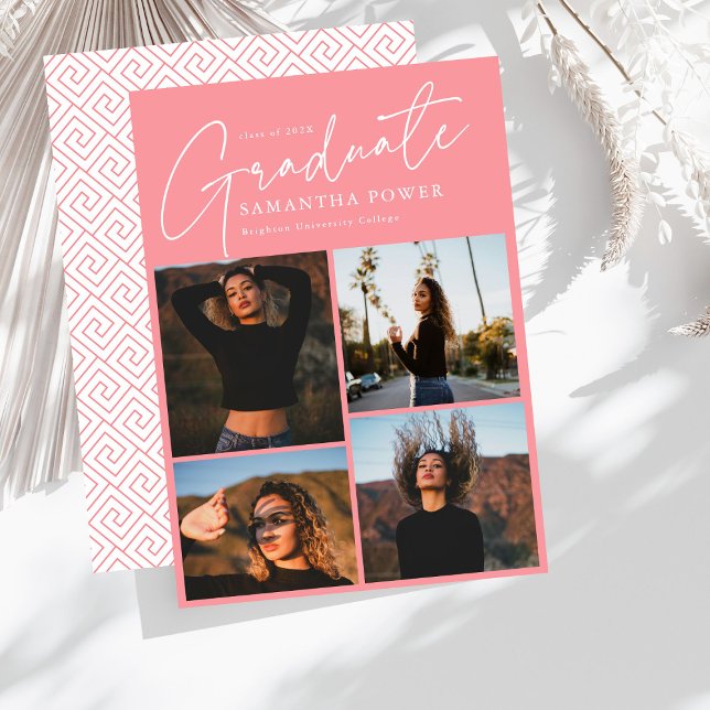 Modern  4 Photos Pink Graduation Announcements (Creator Uploaded)