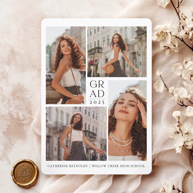 Modern 4 Photos Simple Graduation Invitation (Creator Uploaded)