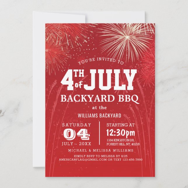 Modern 4th of July Backyard BBQ I fireworks Invitation (Front)