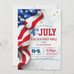 Modern 4th of July Backyard BBQ I Flag Invitation