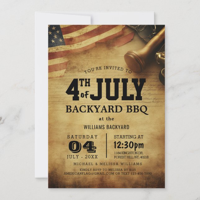 Modern 4th of July Backyard BBQ I Rustic Invitation (Front)