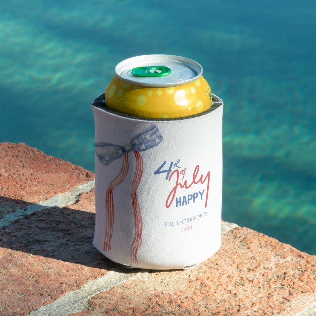 Modern 4th of July Bow Party Patriotic Can Cooler (In Situ Pool)